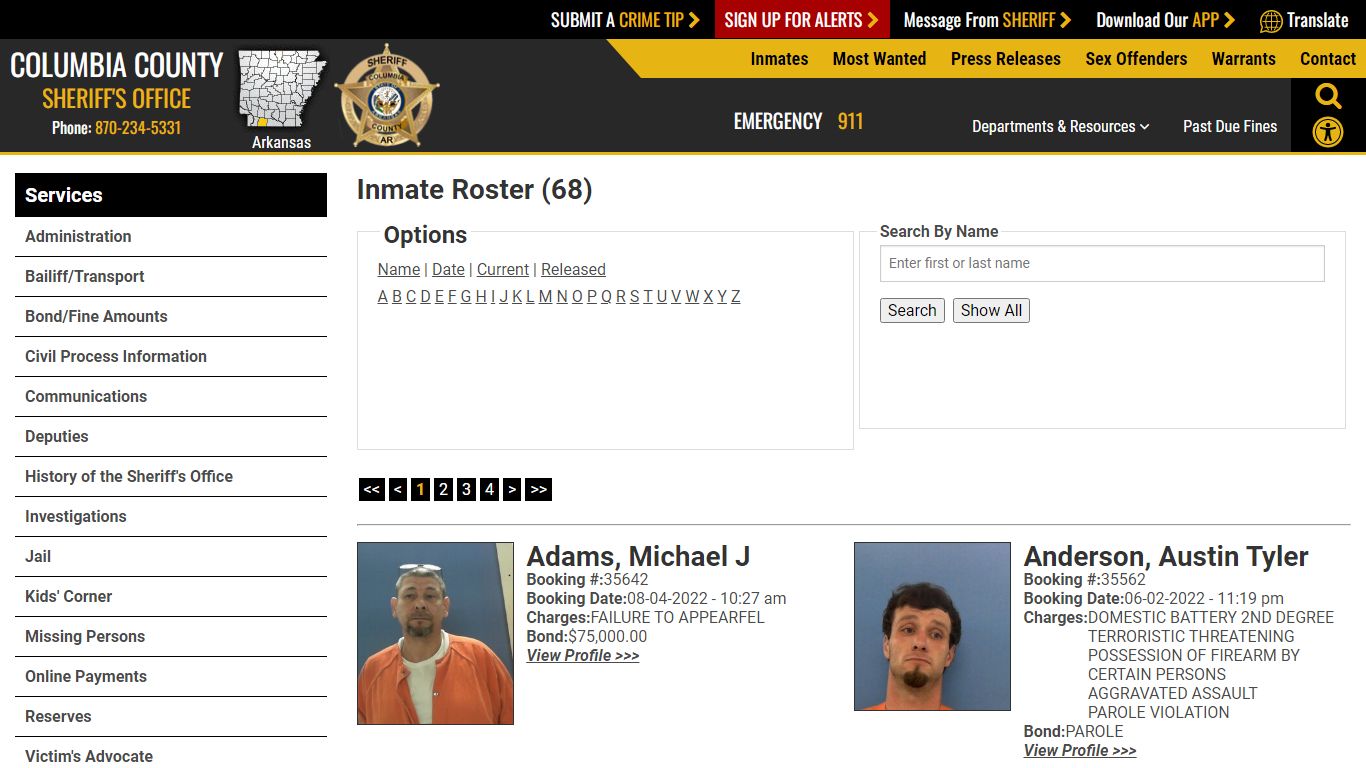 Inmate Roster - Current Inmates - Columbia County Sheriff AR