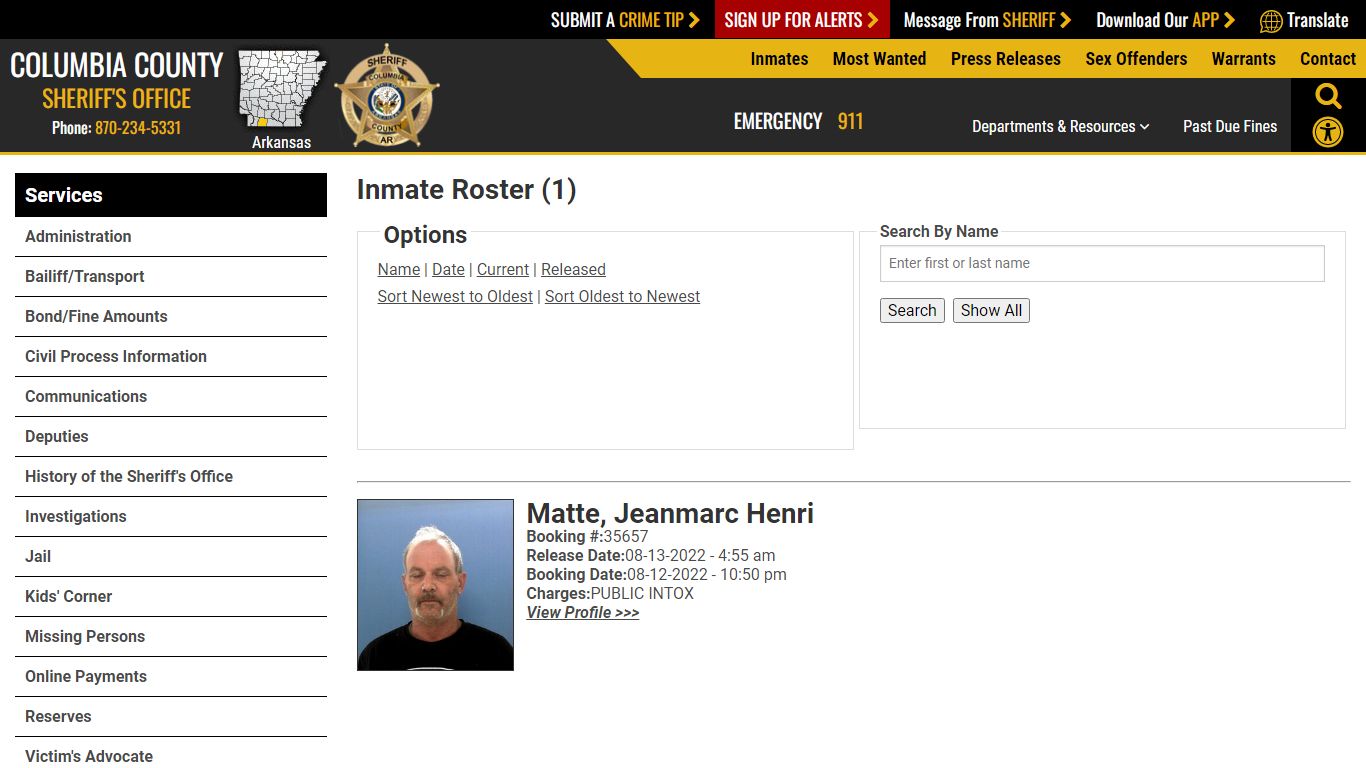 Inmate Roster - Columbia County Sheriff AR